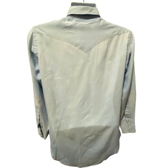 Wrangler Vintage Mens Extra Long Tails Shirt Size 15.5 Pearl Snap Blue Faded USA - Picture 10 of 16